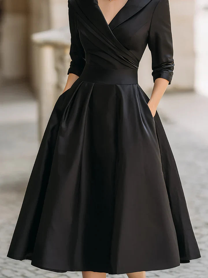 Alma | Vestido midi satinado con escote drapeado