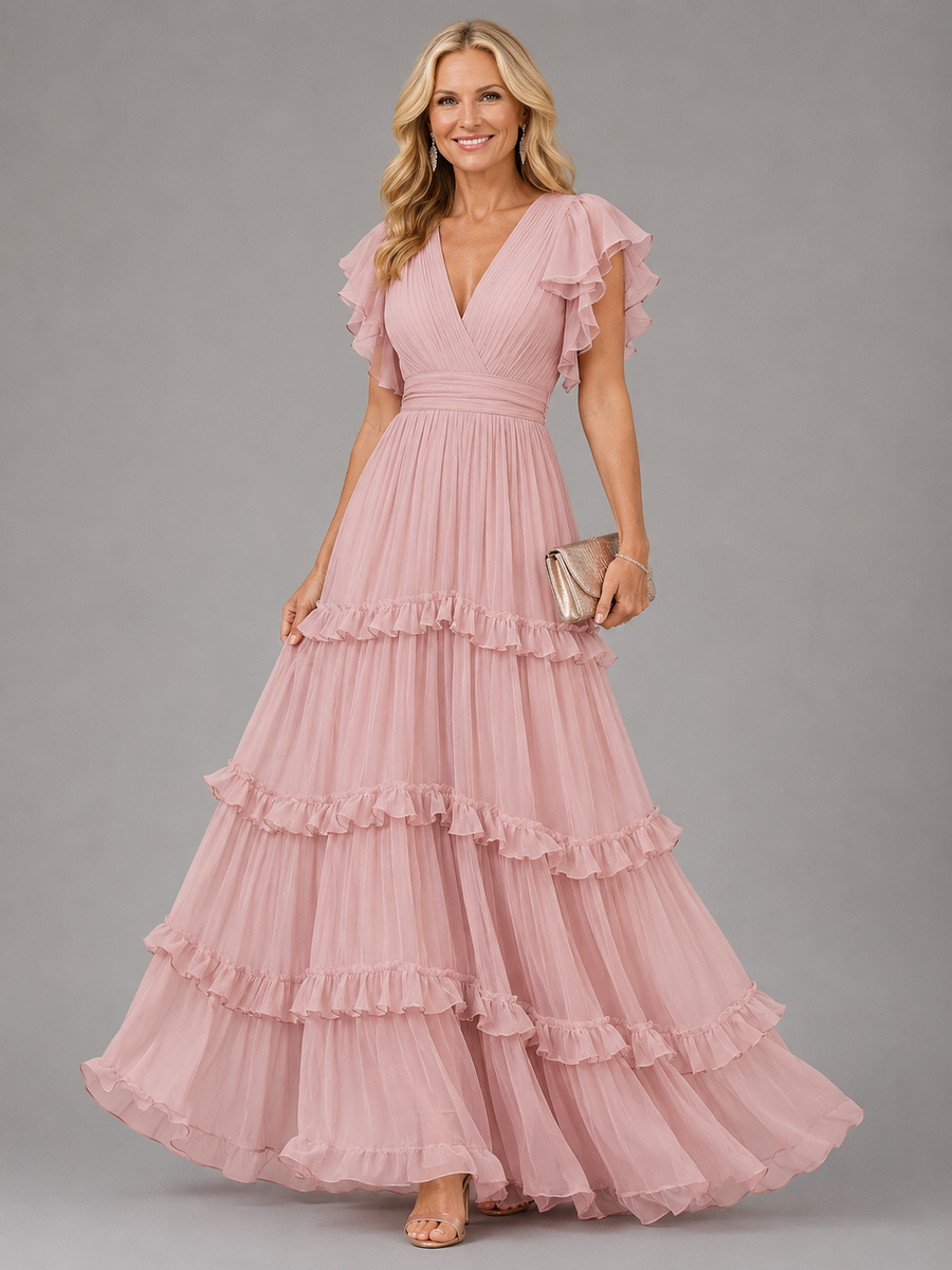 Inés | Vestido Maxi de Fiesta Rosa Empolvado