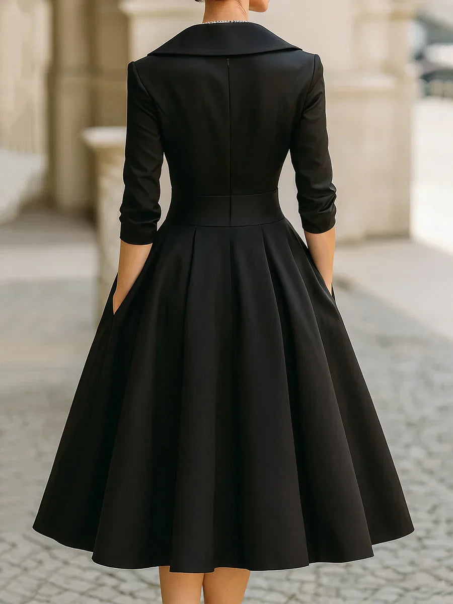 Alma | Vestido midi satinado con escote drapeado