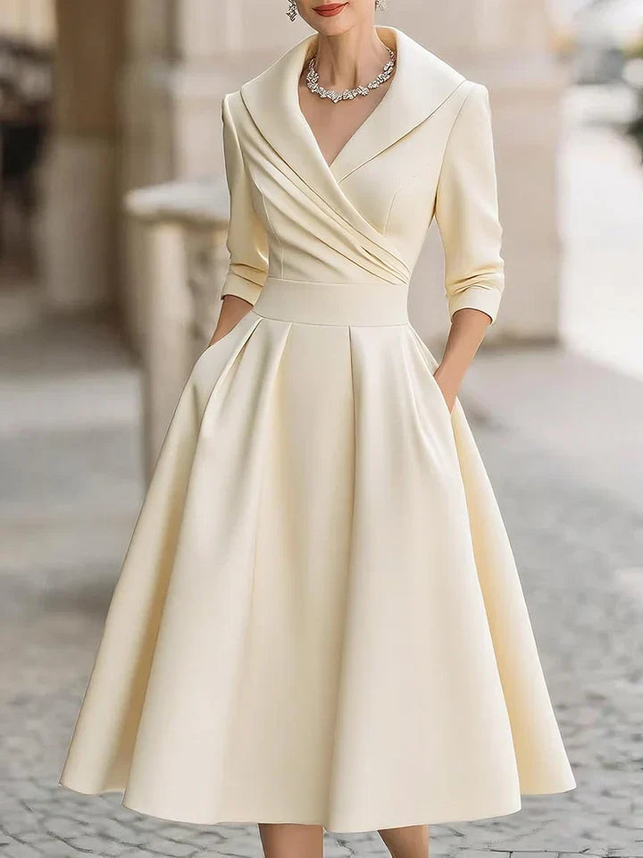 Alma | Vestido midi satinado con escote drapeado