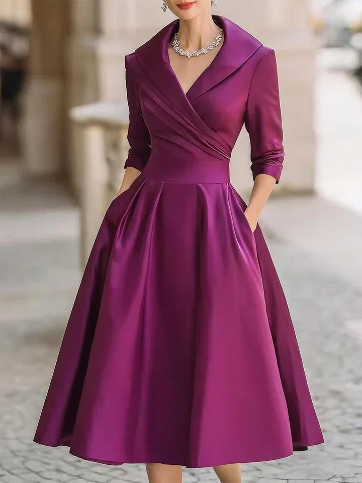 Alma | Vestido midi satinado con escote drapeado