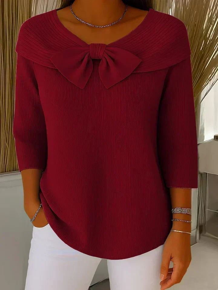 Inés | Jersey de punto con lazo y cuello redondo