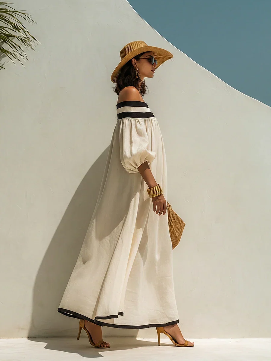 Diana | Vestido maxi de hombros descubiertos y corte holgado