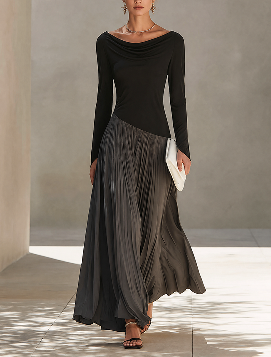 Lorena | Vestido Largo Bicolor Escote Drapeado