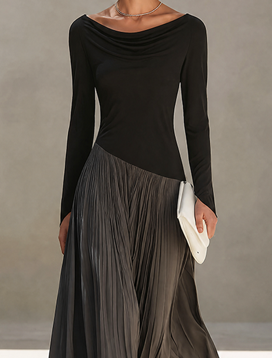 Lorena | Vestido Largo Bicolor Escote Drapeado