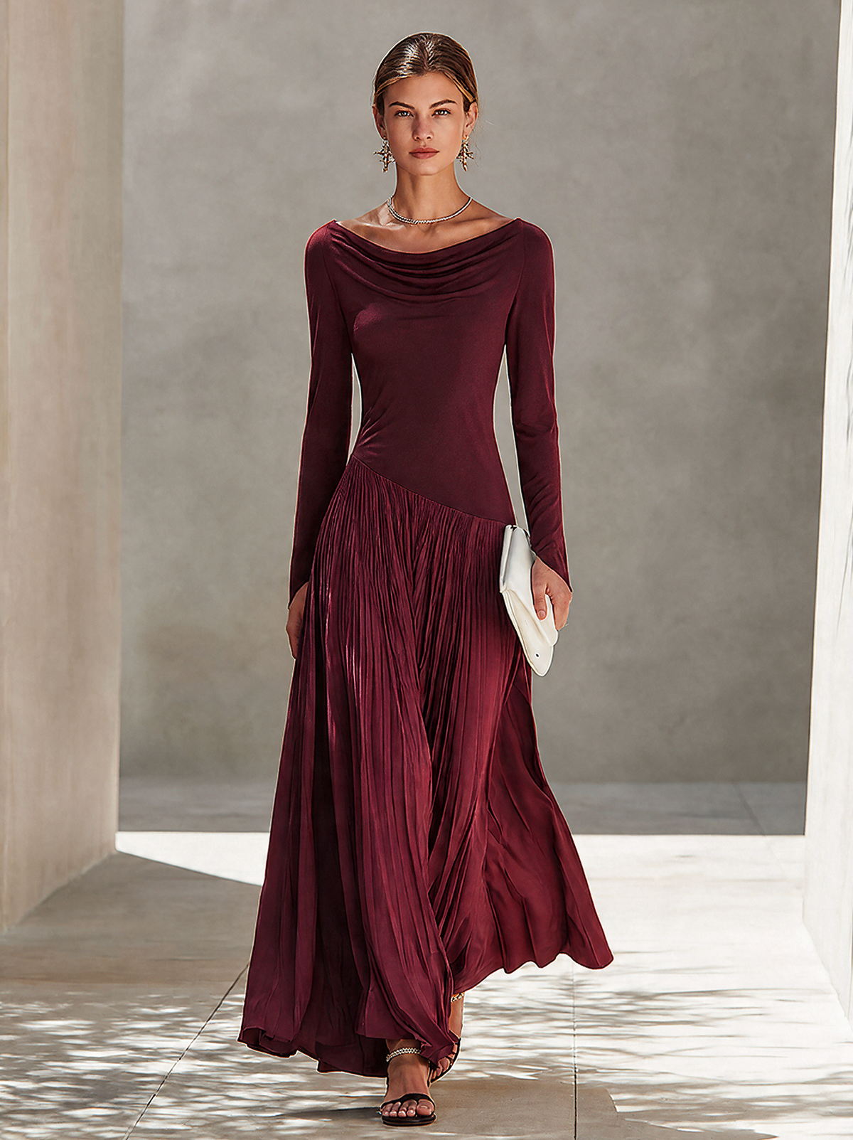 Lorena | Vestido Largo Bicolor Escote Drapeado