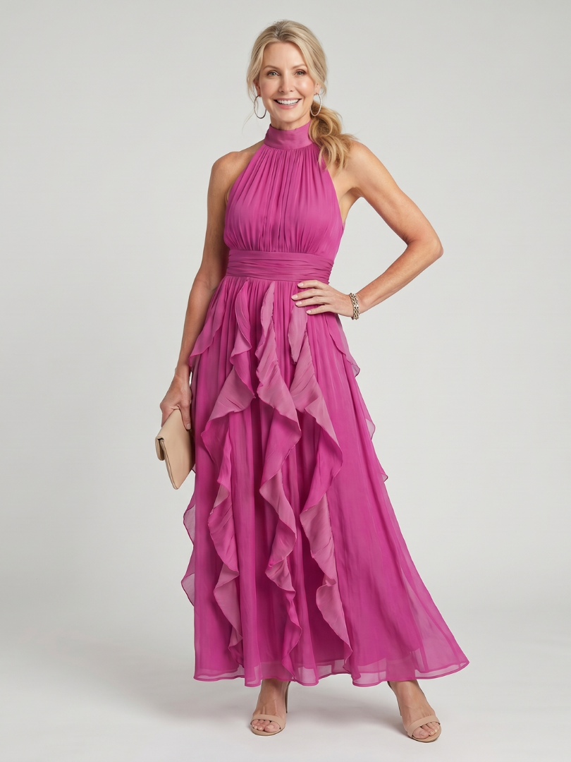 Julia | Vestido Maxi Cuello Halter con Volantes