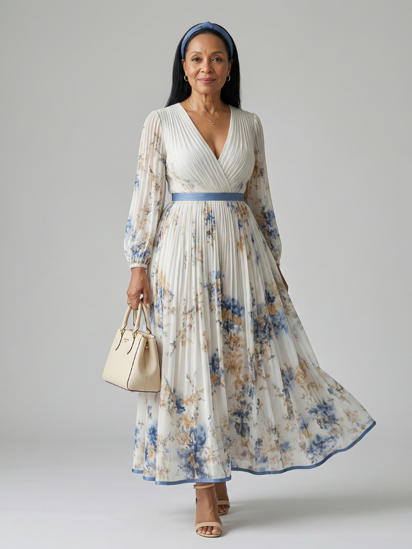 Elena | Vestido Midi Cruzado Plisado