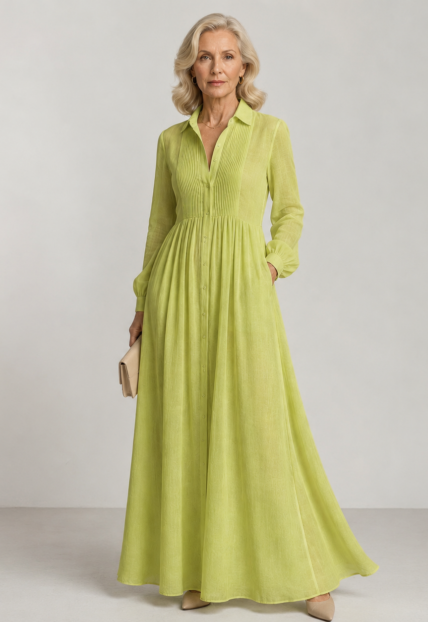 Blanca | Vestido Maxi Manga Larga con Bolsillos