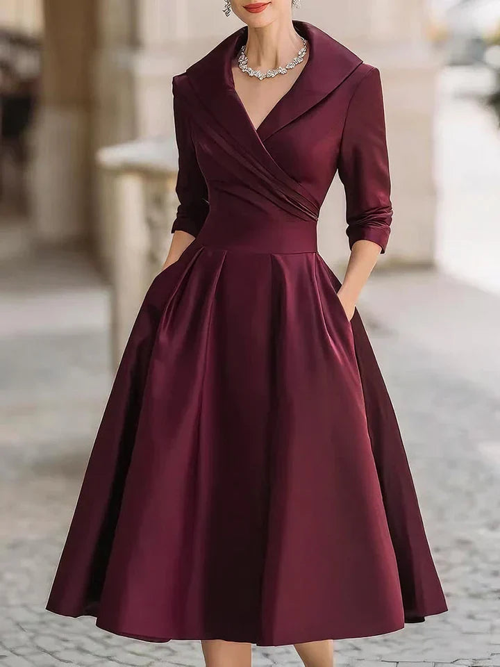 Alma | Vestido midi satinado con escote drapeado