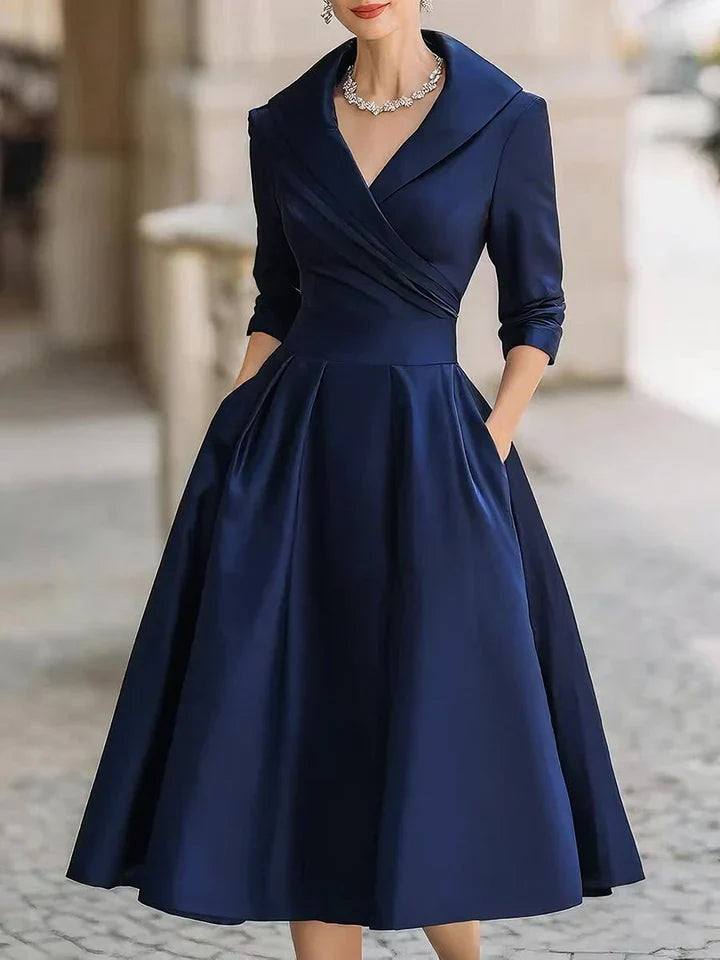 Alma | Vestido midi satinado con escote drapeado