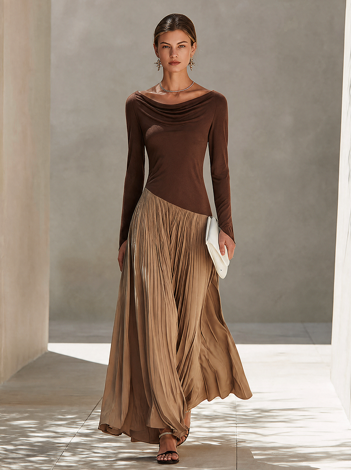 Lorena | Vestido Largo Bicolor Escote Drapeado