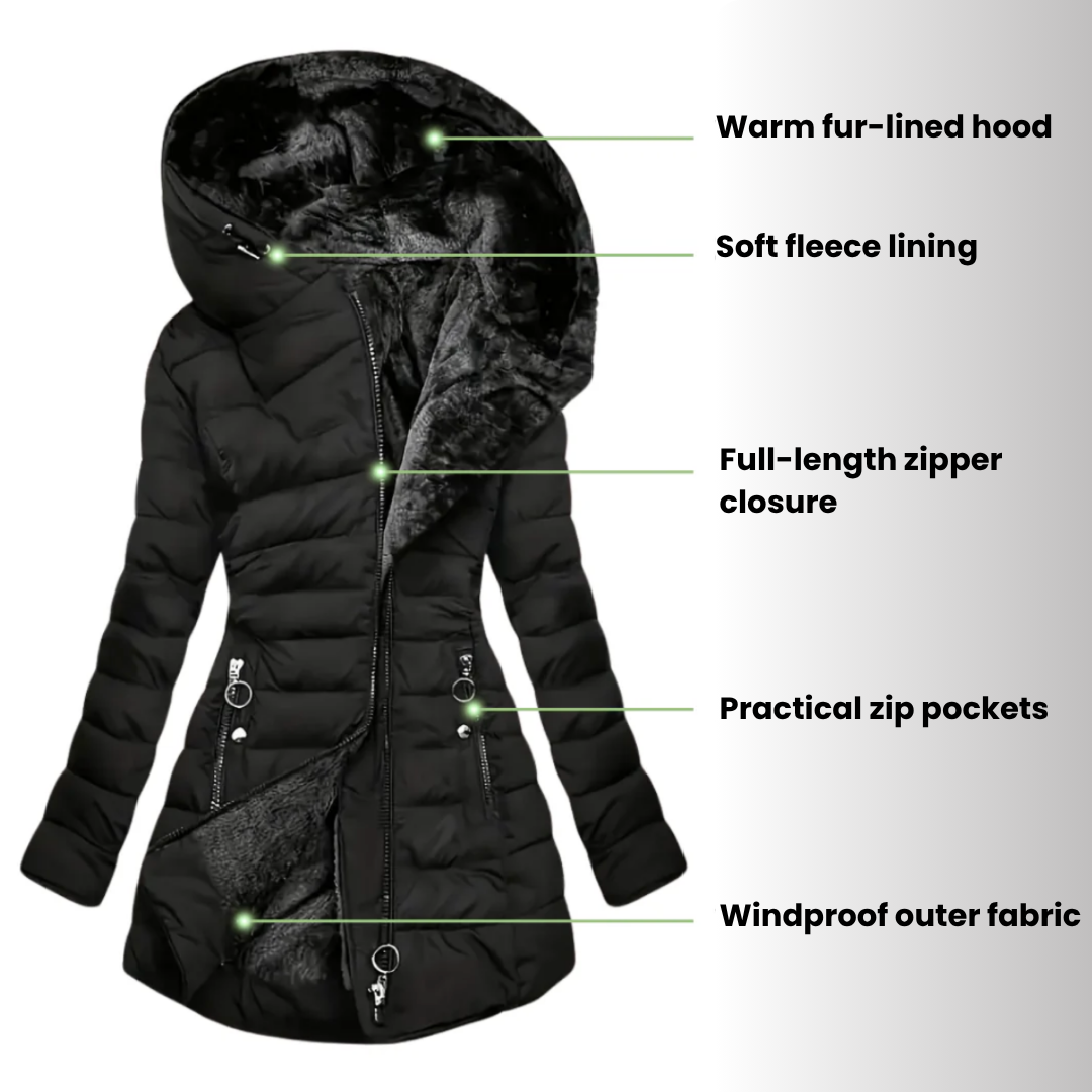 Amparo | Abrigo impermeable acolchado con capucha
