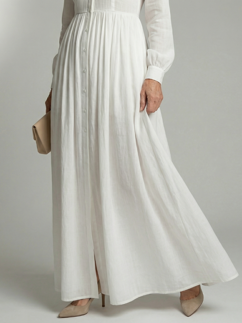 Blanca | Vestido Maxi Manga Larga con Bolsillos