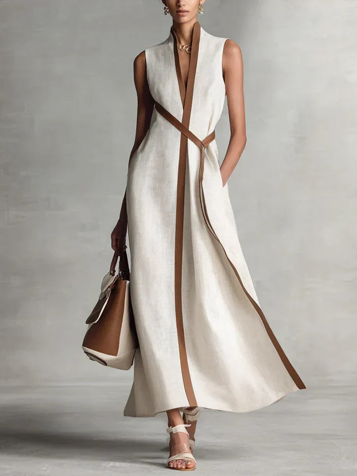 Maite | Vestido de lino ligero con cuello mao