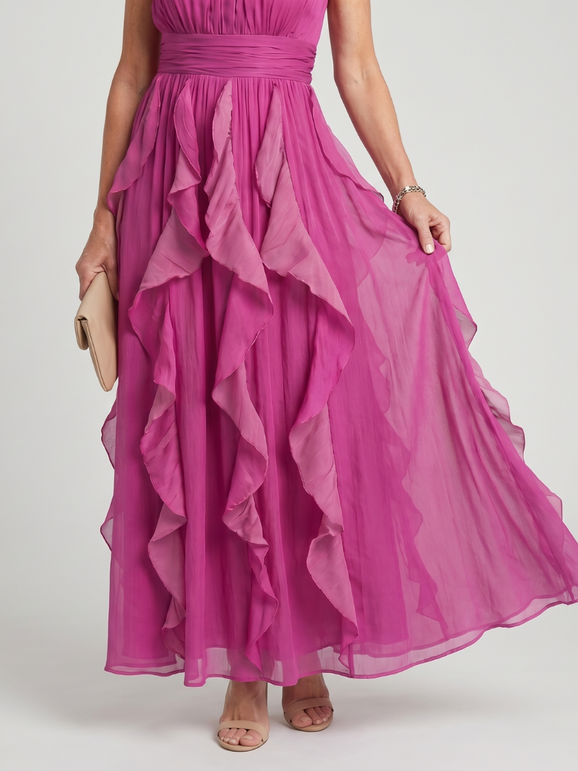 Julia | Vestido Maxi Cuello Halter con Volantes
