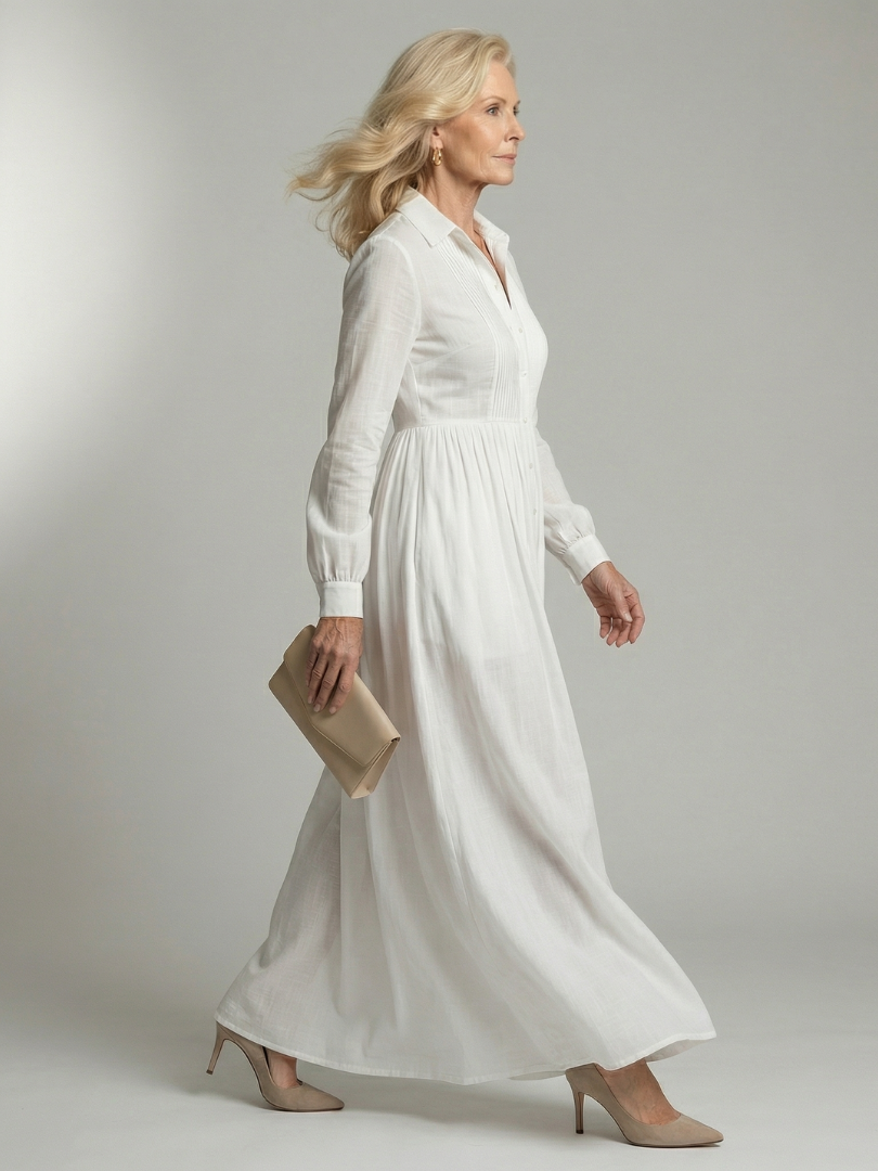 Blanca | Vestido Maxi Manga Larga con Bolsillos