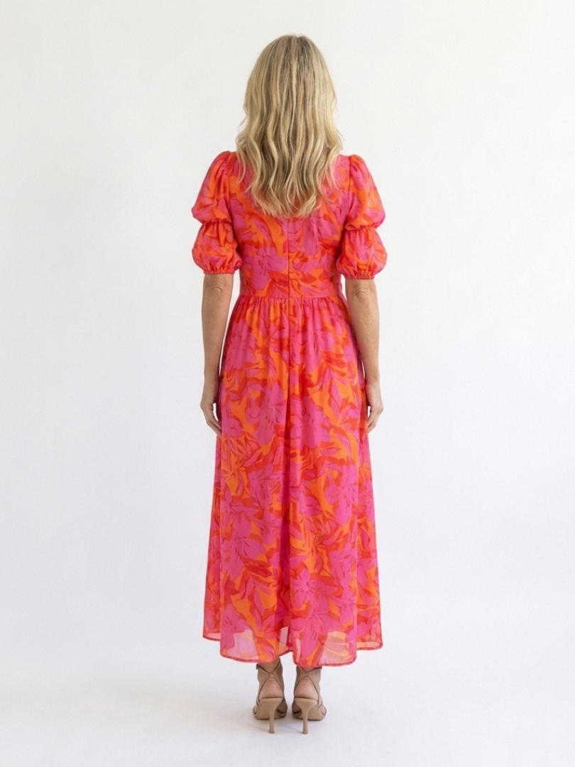 Rocío | Vestido Midi Floral Manga Abullonada