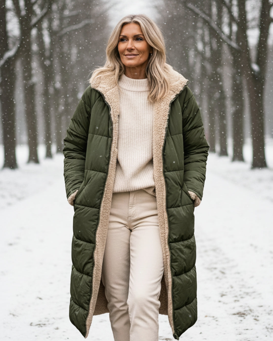 Andrea | Abrigo largo acolchado con forro de borreguito