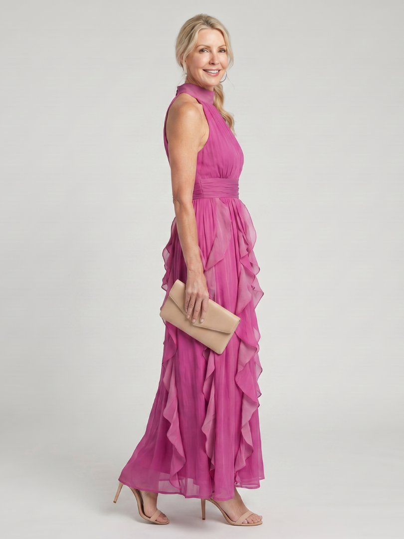 Julia | Vestido Maxi Cuello Halter con Volantes