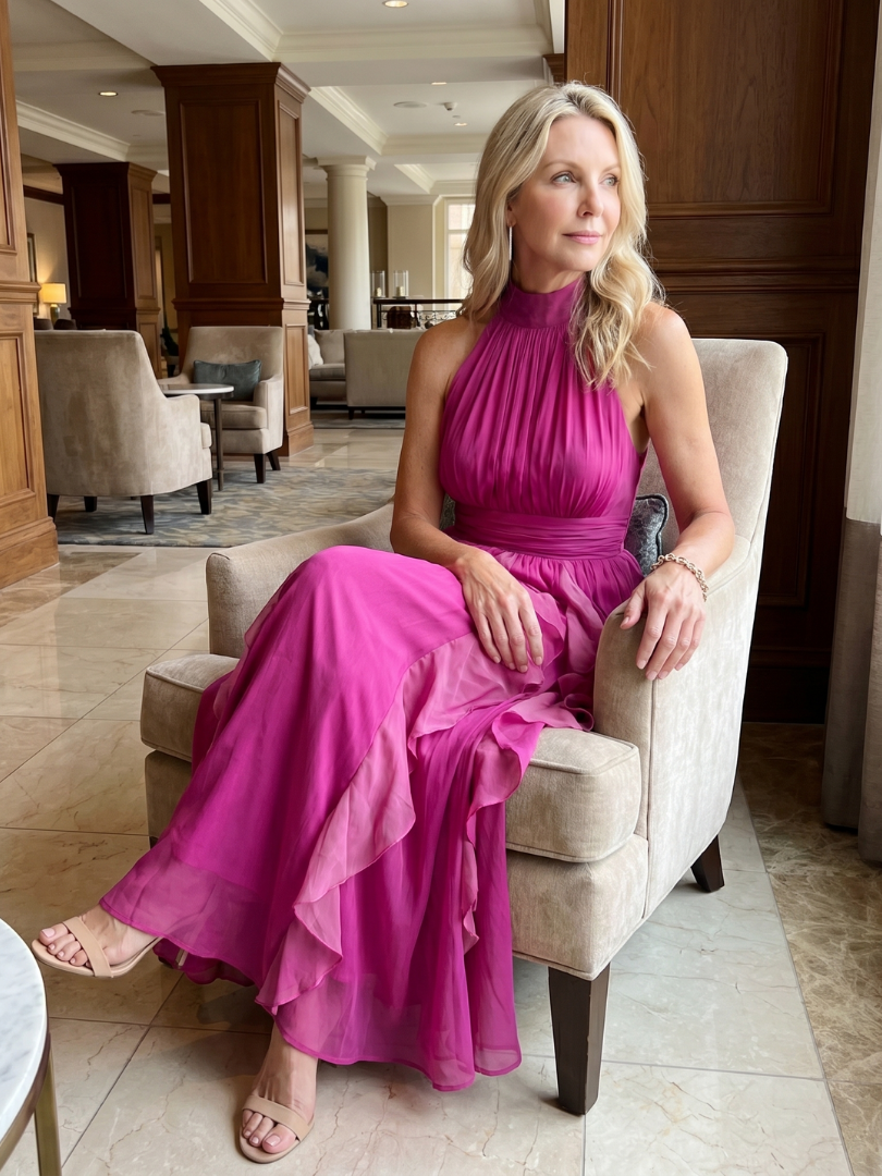 Julia | Vestido Maxi Cuello Halter con Volantes