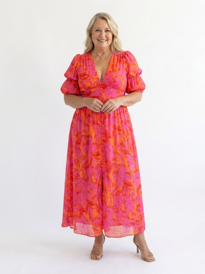 Rocío | Vestido Midi Floral Manga Abullonada