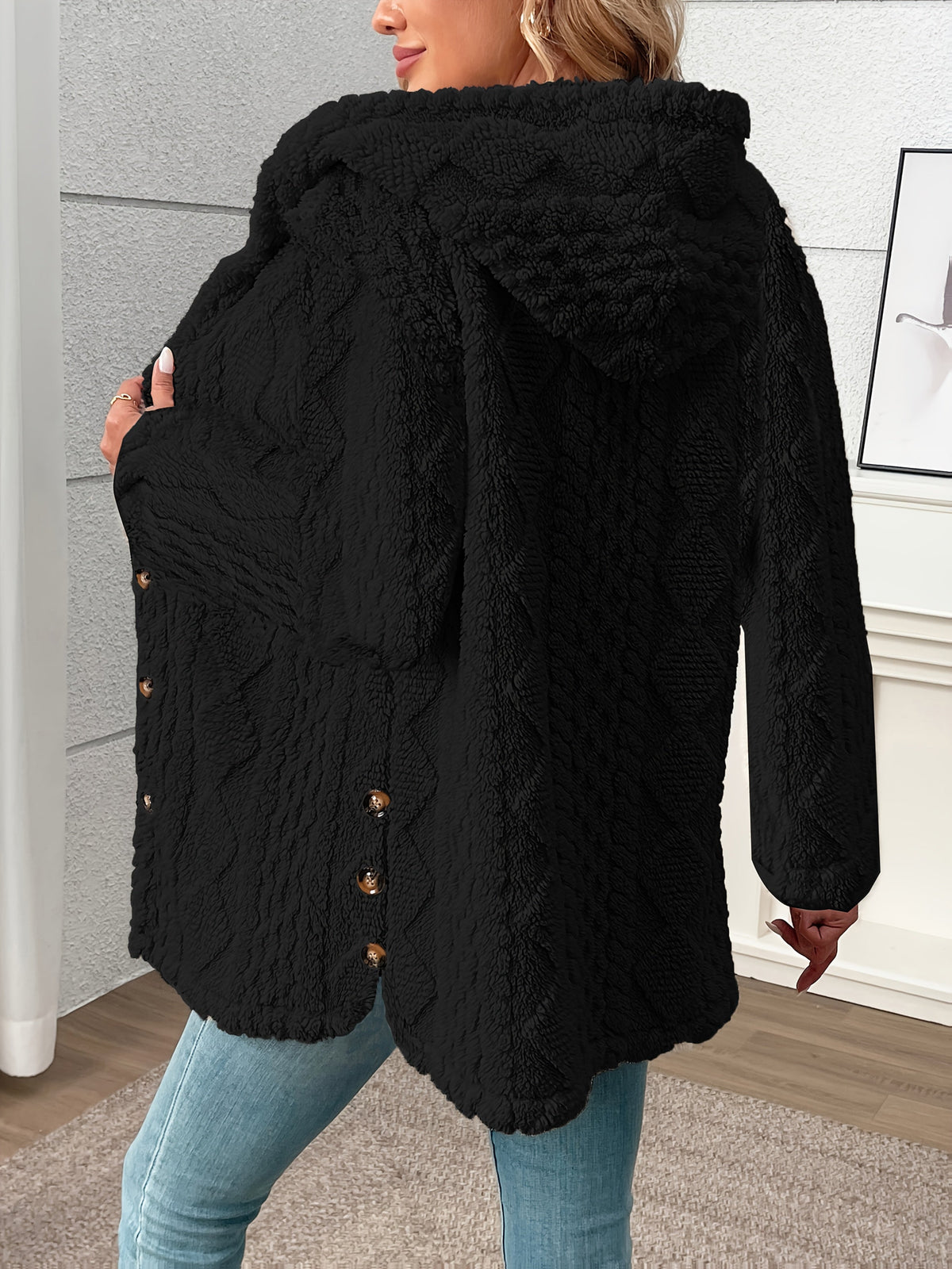 Gema | Chaqueta teddy con capucha y textura de rombos