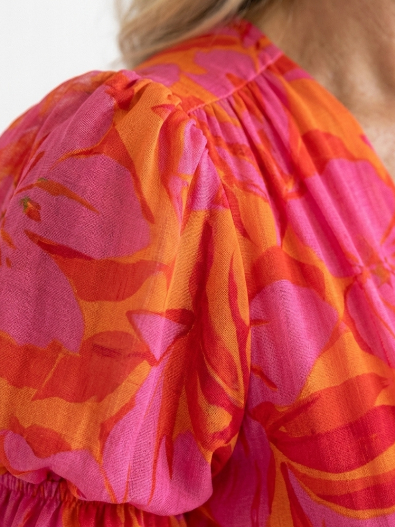 Rocío | Vestido Midi Floral Manga Abullonada