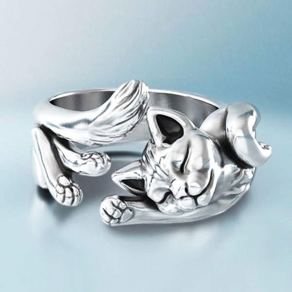 Marianne | Elegante anillo vintage adornado con un motivo de gato