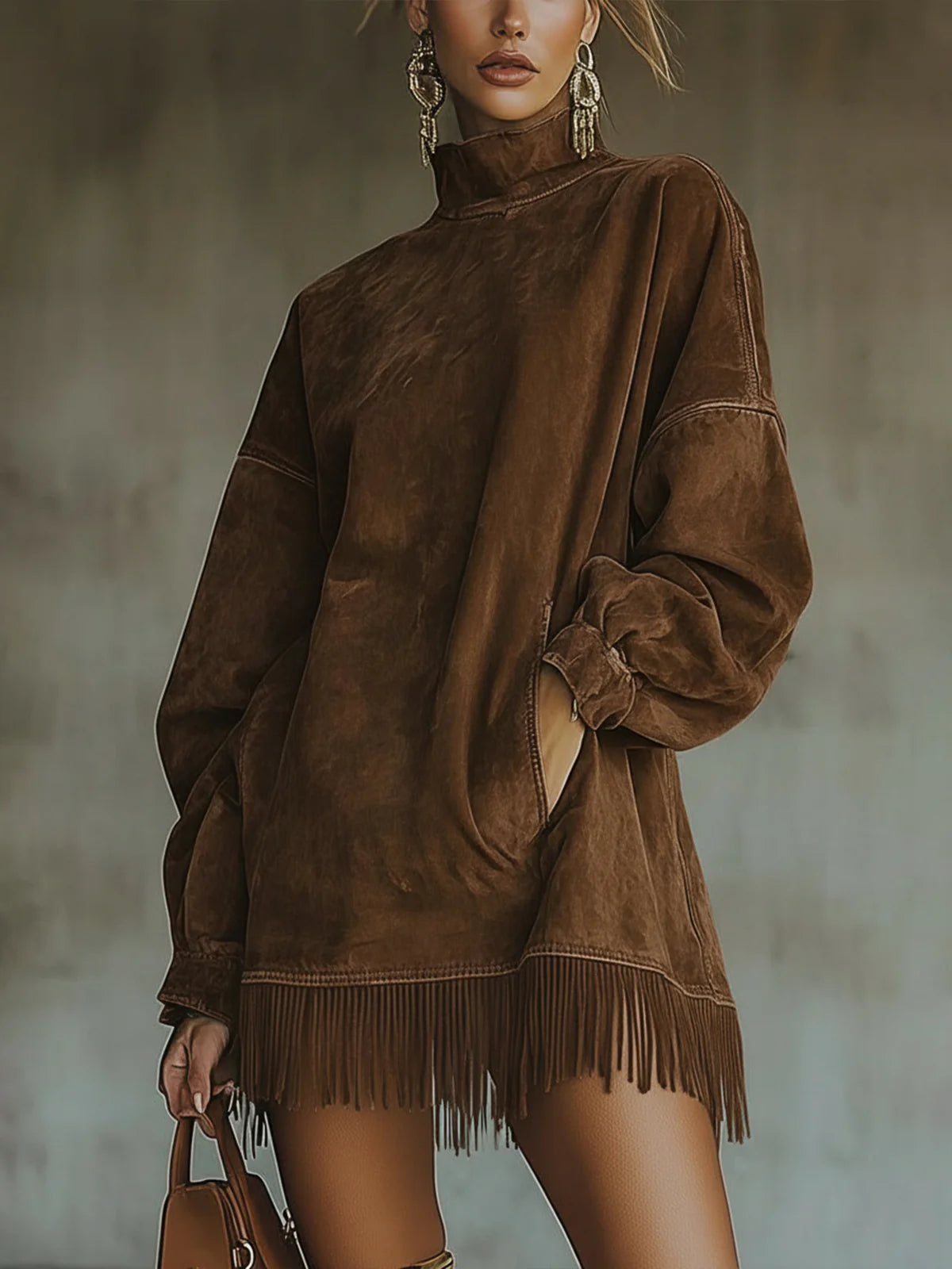 Ángela | Vestido de cuello alto con sutiles flecos