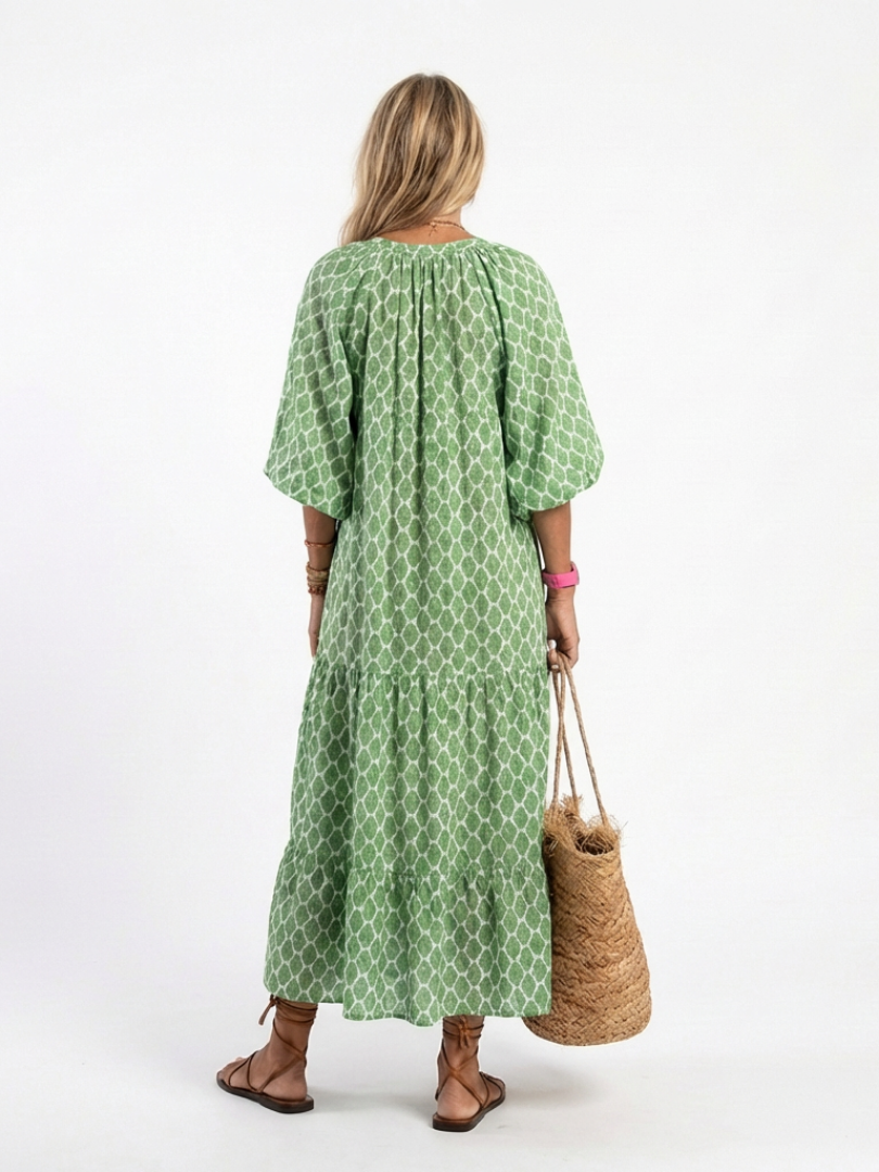 Vega | Vestido Midi Estampado Manga Tres Cuartos