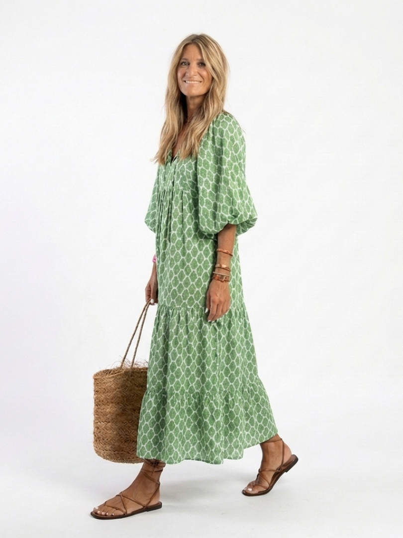Vega | Vestido Midi Estampado Manga Tres Cuartos