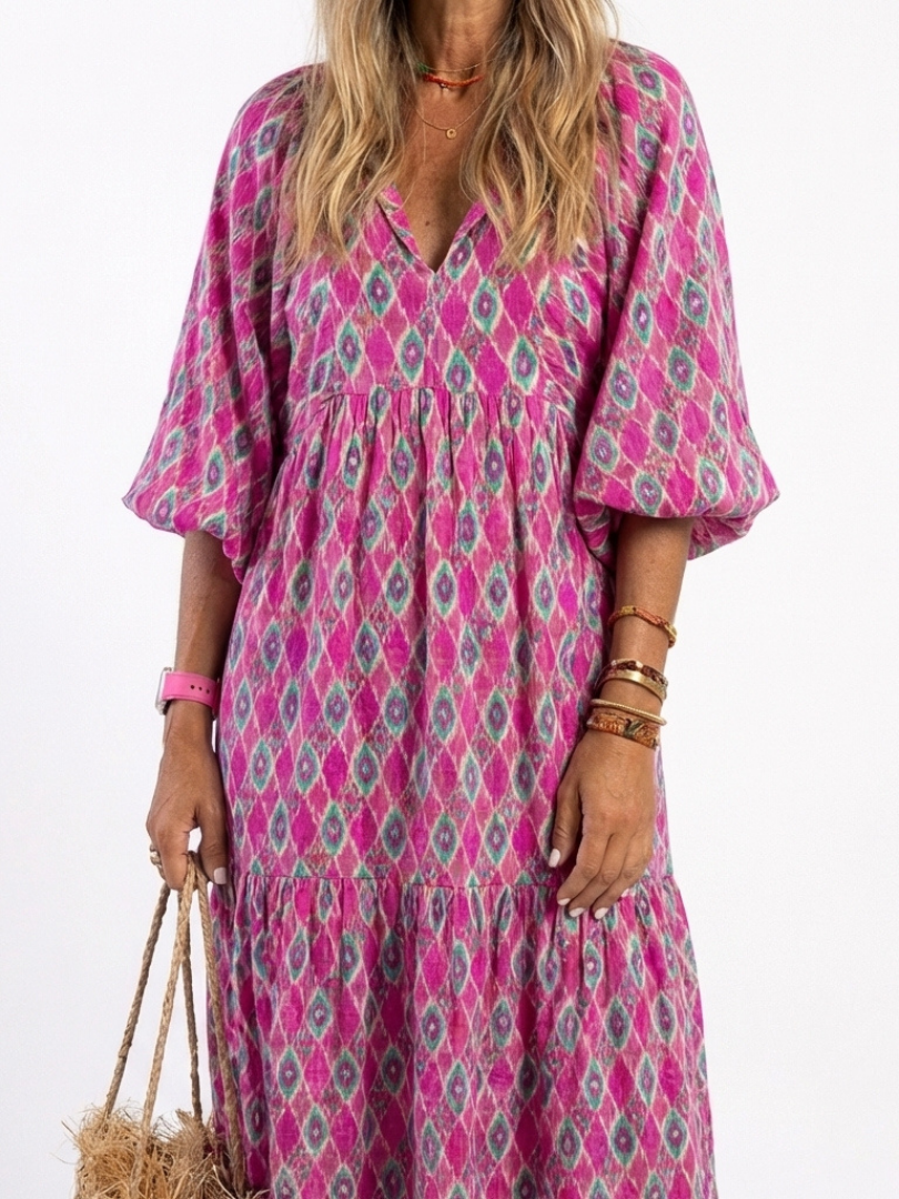 Vega | Vestido Midi Estampado Manga Tres Cuartos