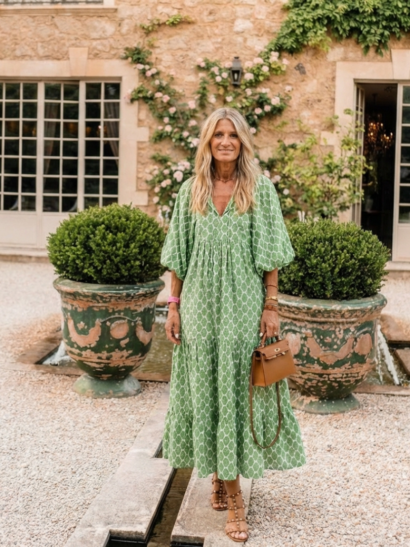 Vega | Vestido Midi Estampado Manga Tres Cuartos