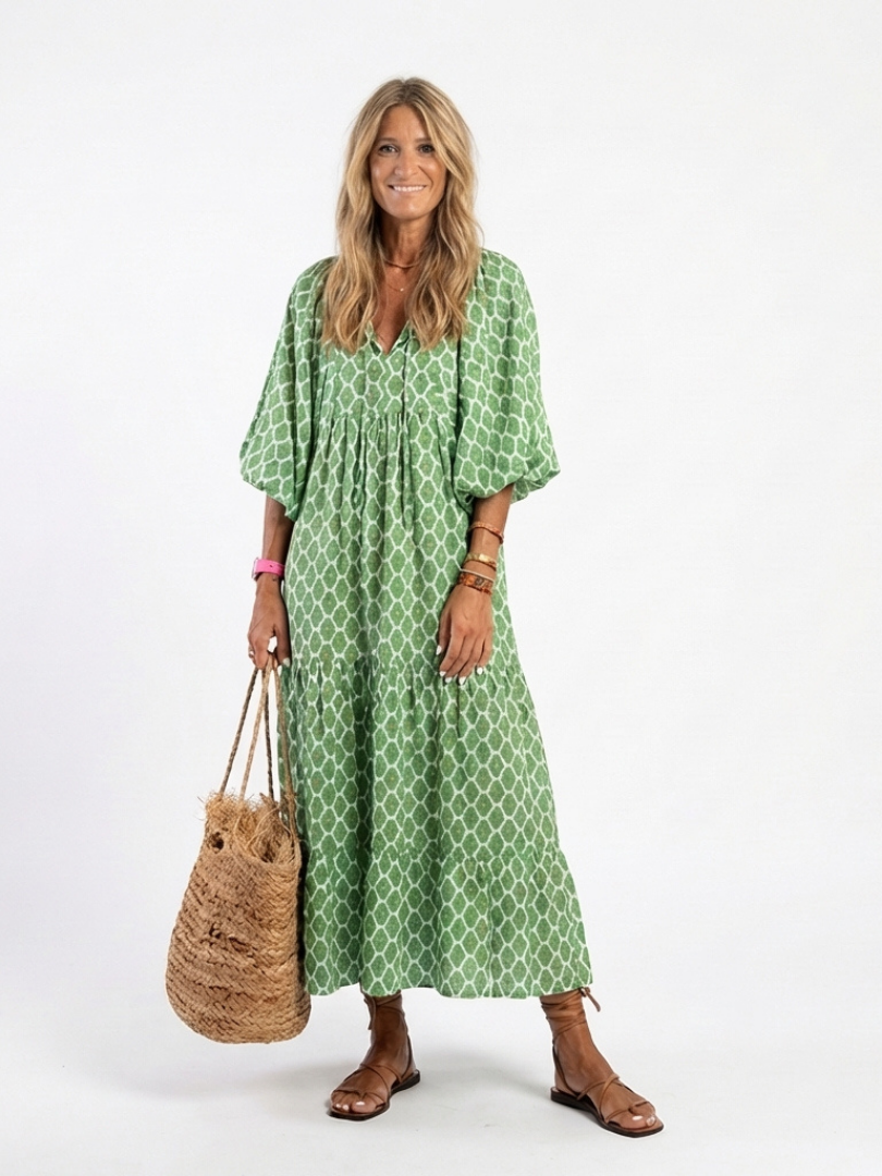 Vega | Vestido Midi Estampado Manga Tres Cuartos