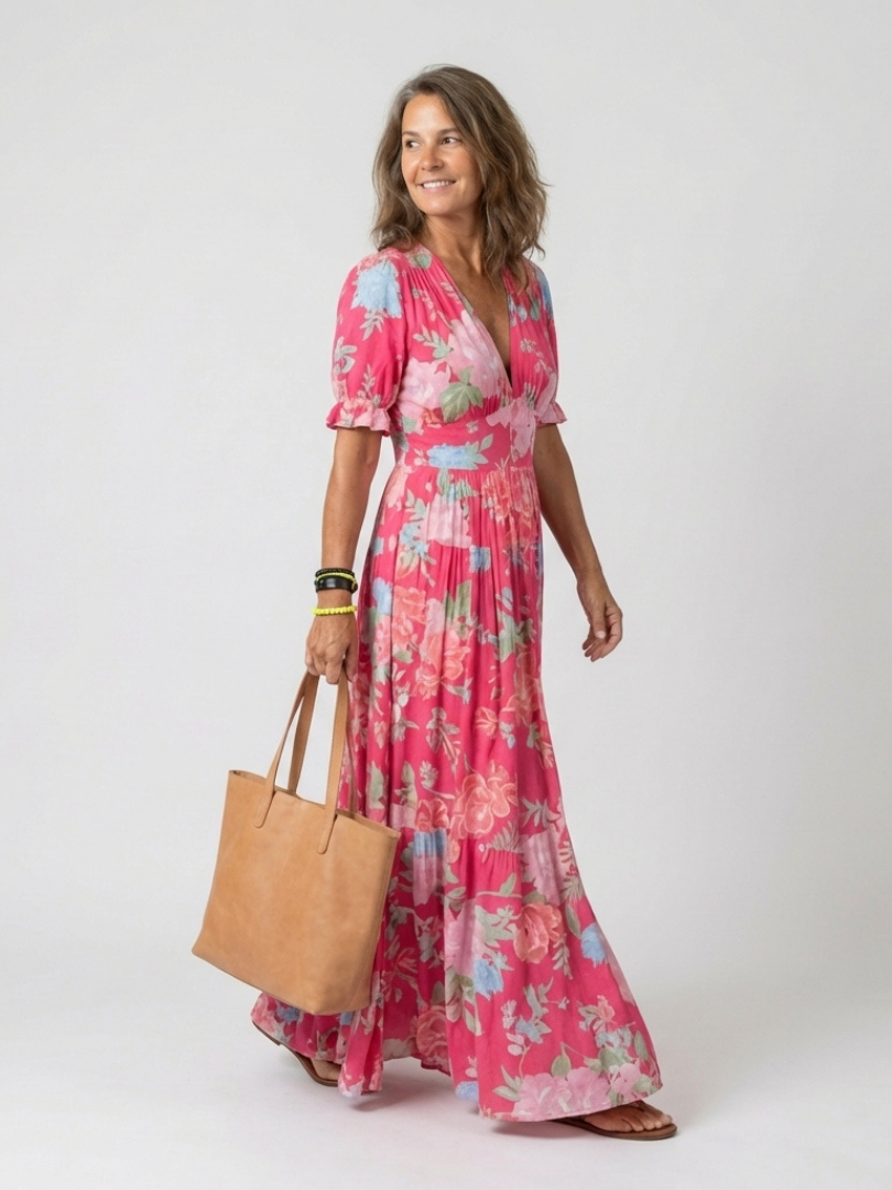 Carla | Vestido Midi Floral Manga Corta