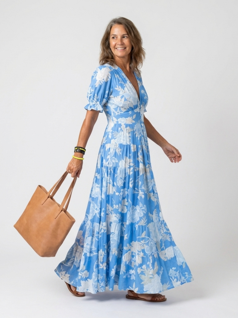Carla | Vestido Midi Floral Manga Corta