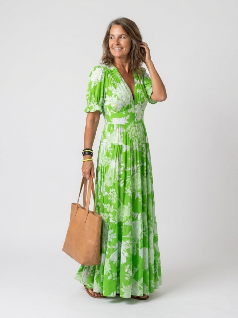 Carla | Vestido Midi Floral Manga Corta