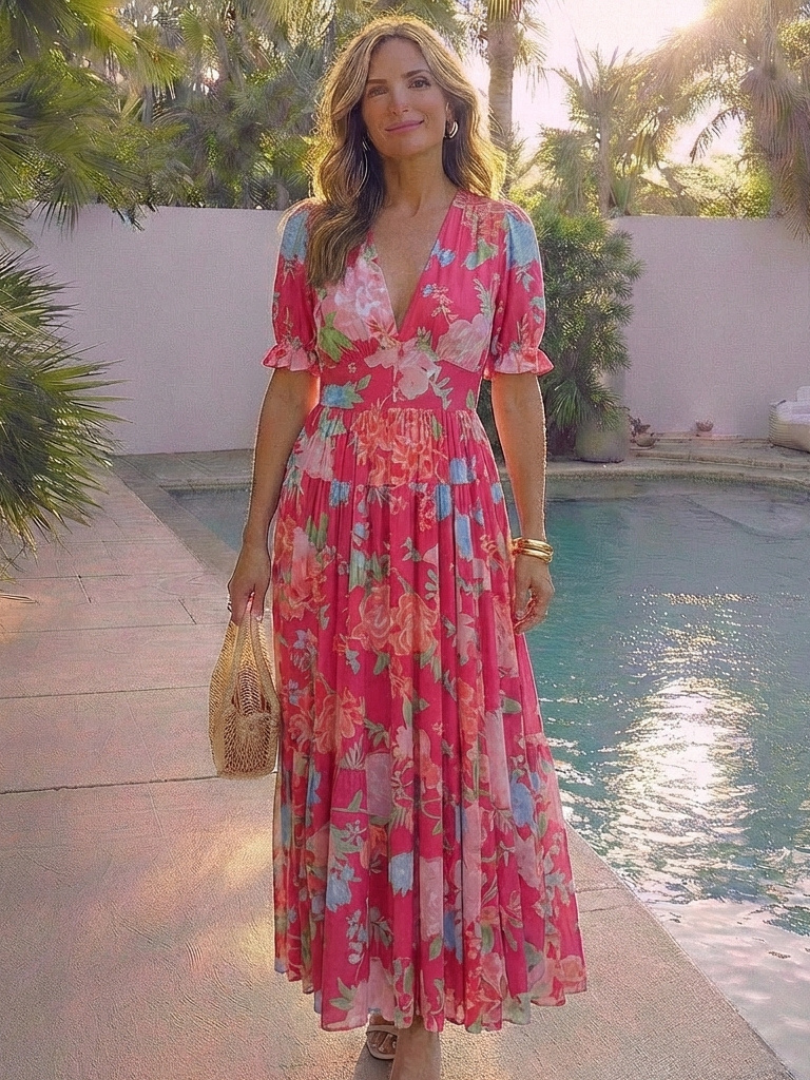Carla | Vestido Midi Floral Manga Corta