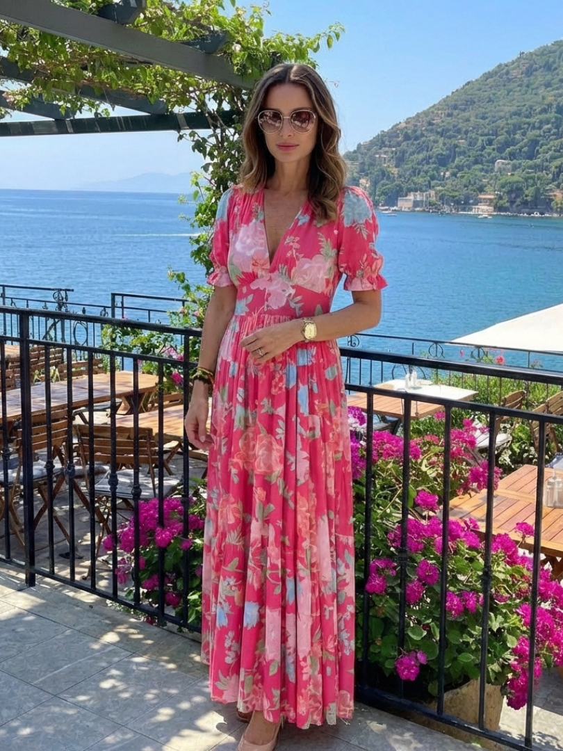 Carla | Vestido Midi Floral Manga Corta