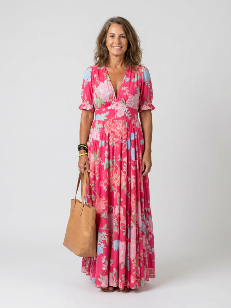 Carla | Vestido Midi Floral Manga Corta
