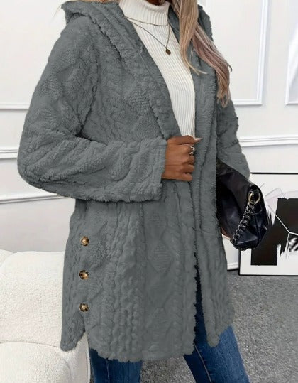 Gema | Chaqueta teddy con capucha y textura de rombos