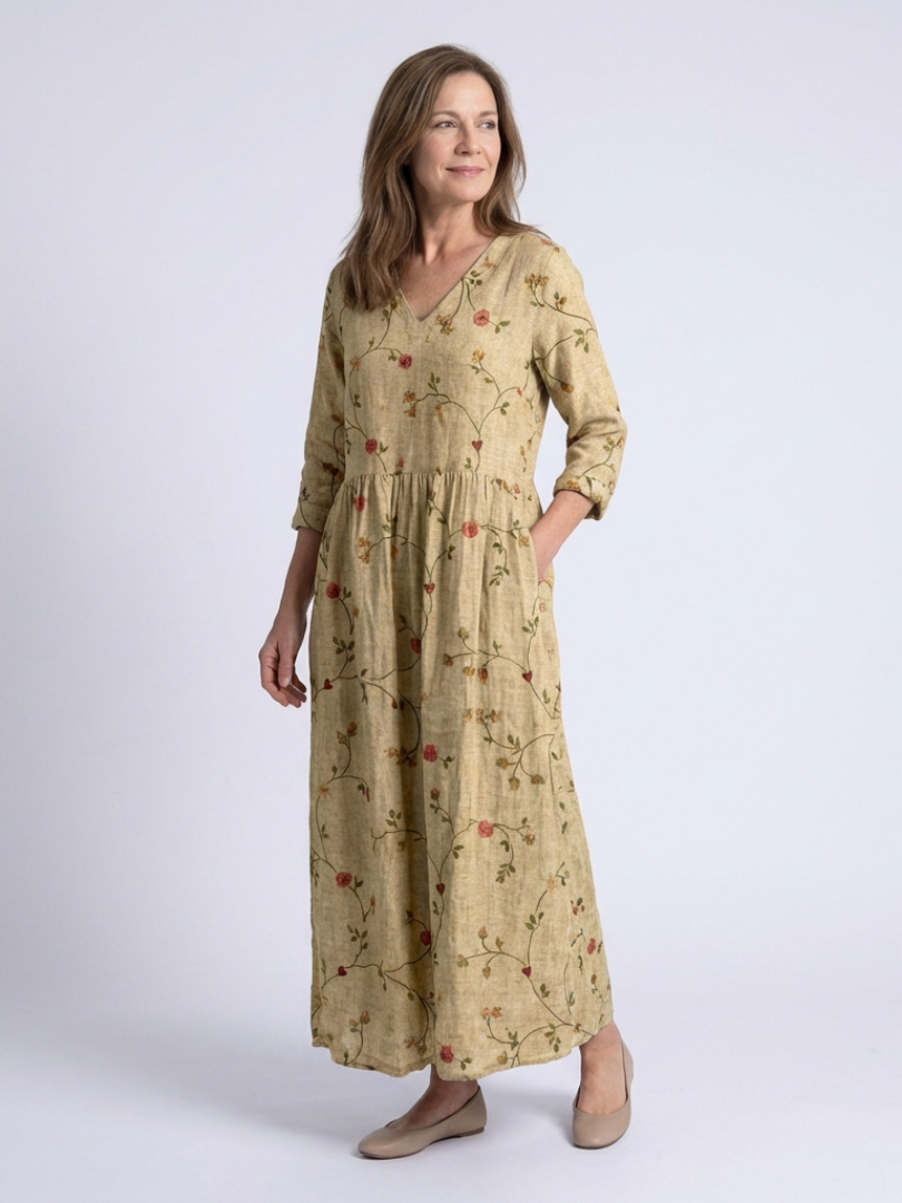 Noelia | Vestido Maxi Floral Manga Tres Cuartos