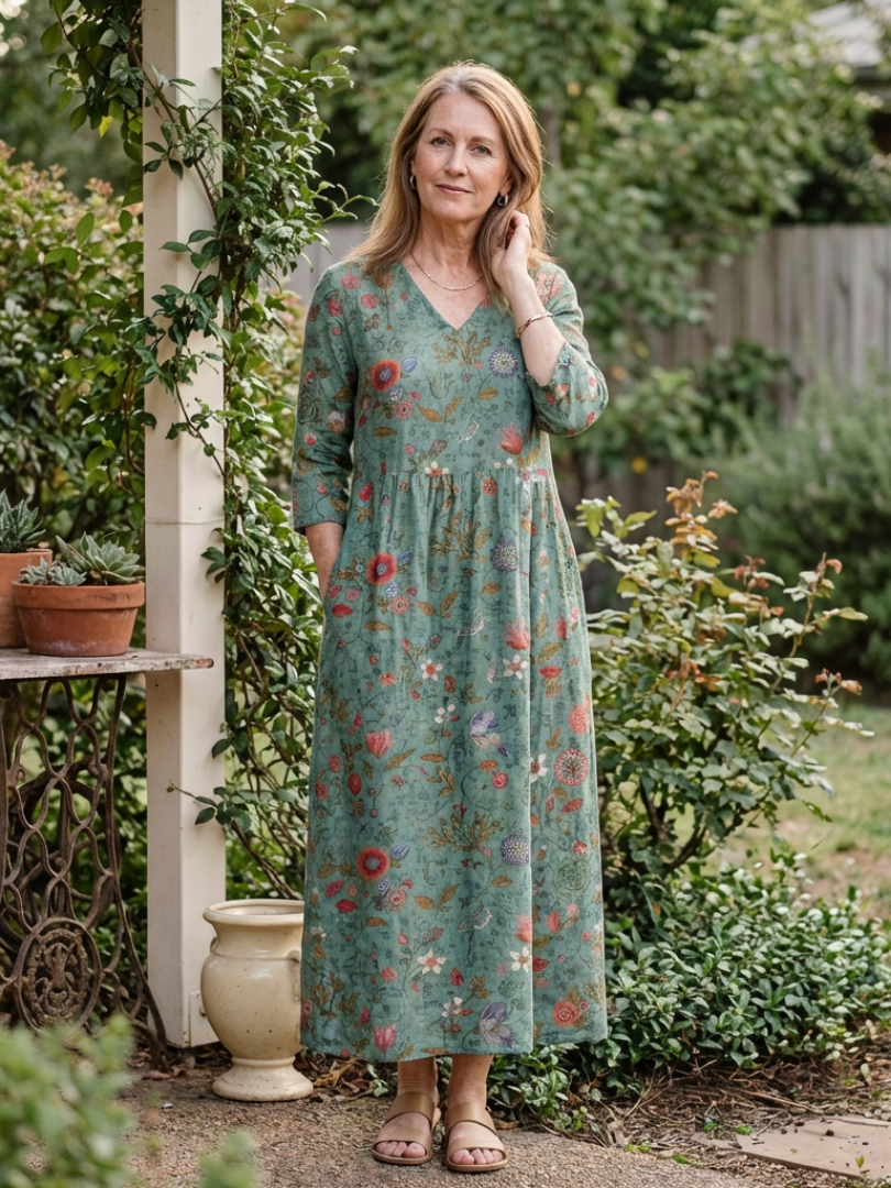 Noelia | Vestido Maxi Floral Manga Tres Cuartos