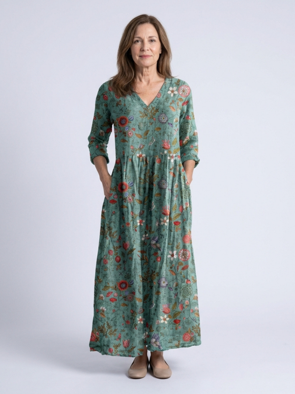 Noelia | Vestido Maxi Floral Manga Tres Cuartos