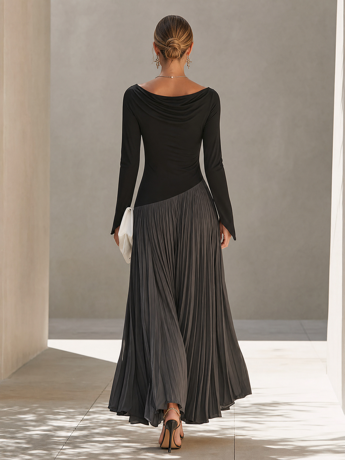 Lorena | Vestido Largo Bicolor Escote Drapeado