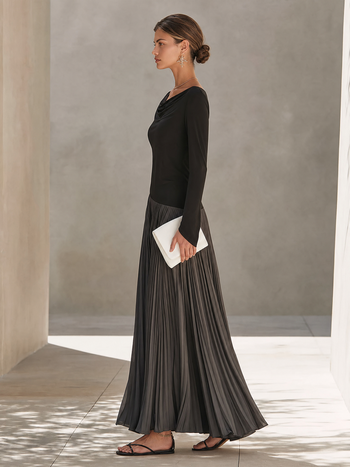 Lorena | Vestido Largo Bicolor Escote Drapeado