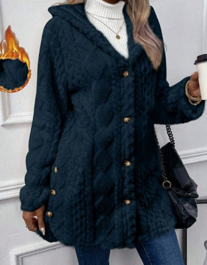 Gema | Chaqueta teddy con capucha y textura de rombos