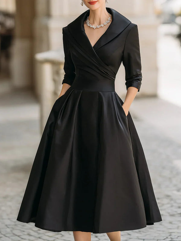 Alma | Vestido midi satinado con escote drapeado