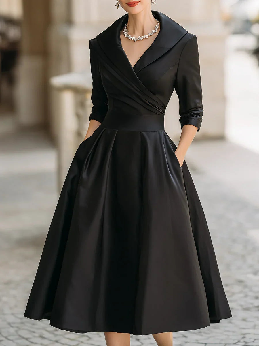 Alma | Vestido midi satinado con escote drapeado